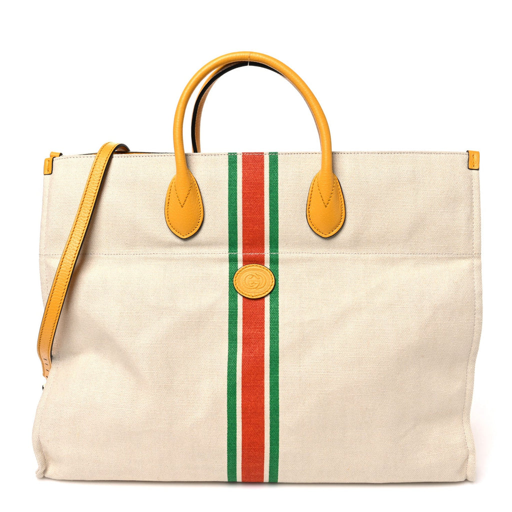 Linen Heavy Canvas Textured Dollar Calfskin Web Large Retro Interlocking G Foldable Tote Light Beige wholesalehk.shop