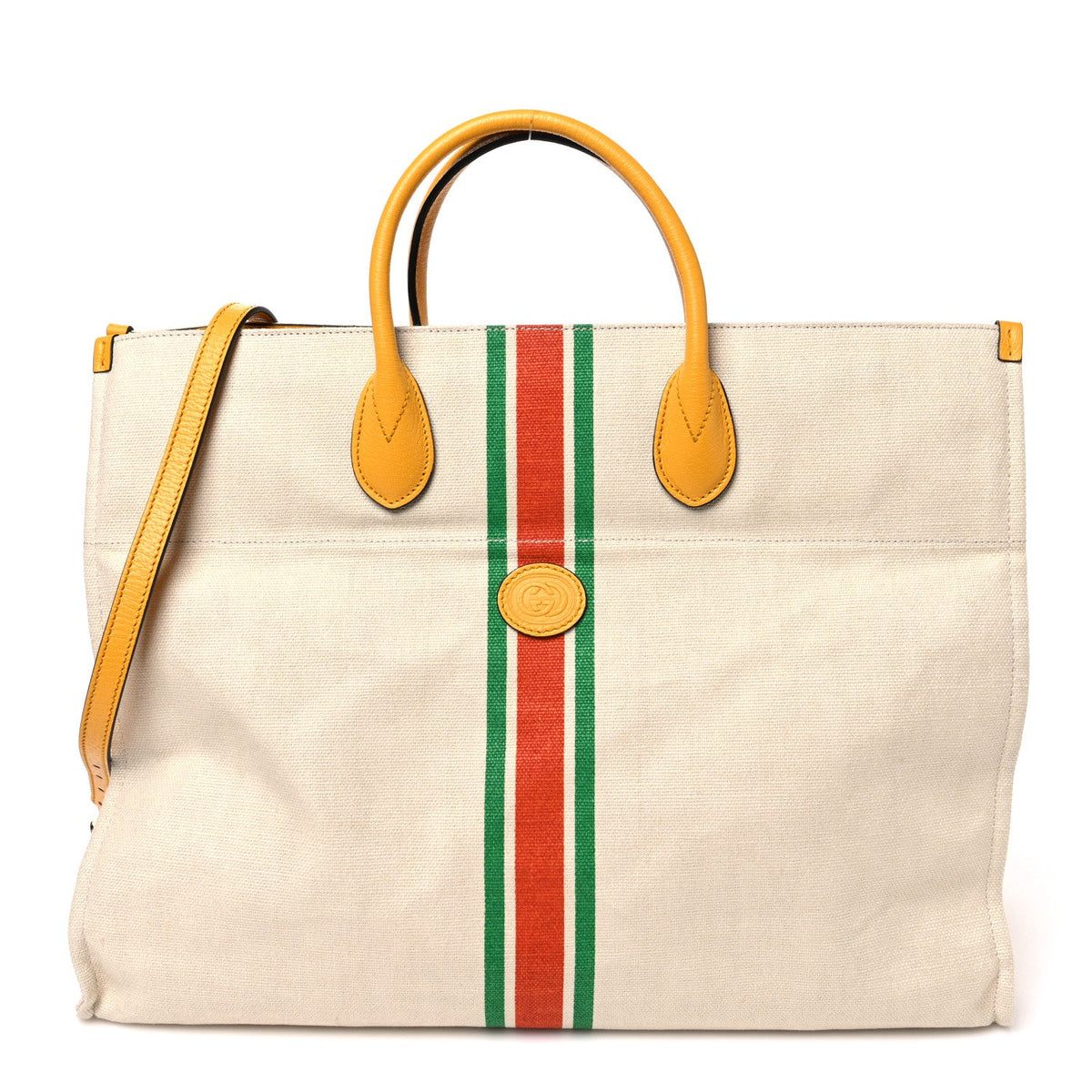 Linen Heavy Canvas Textured Dollar Calfskin Web Large Retro Interlocking G Foldable Tote Light Beige wholesalehk.shop