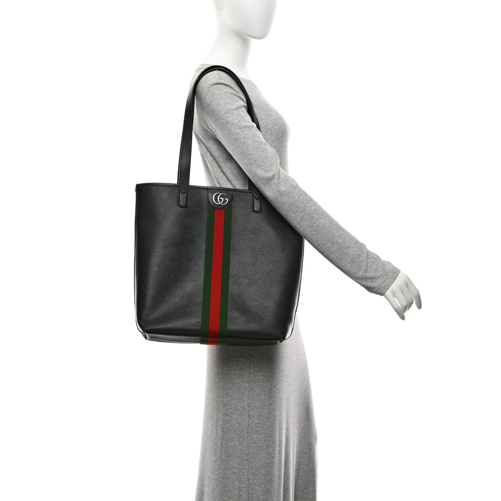 Textured Dollar Calfskin Web Medium Ophidia Tote Bag  Black wholesalehk.shop