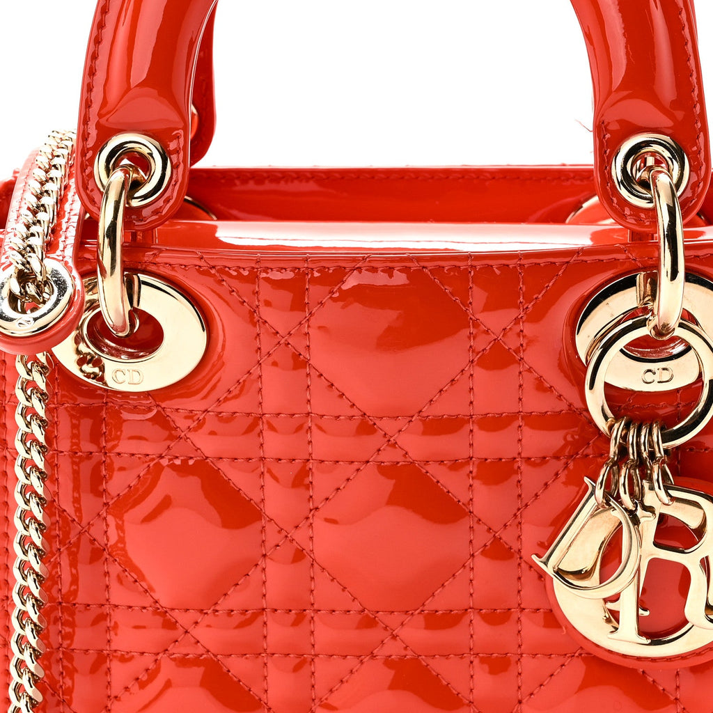 Patent Cannage Mini Lady Dior Orange wholesalehk.shop