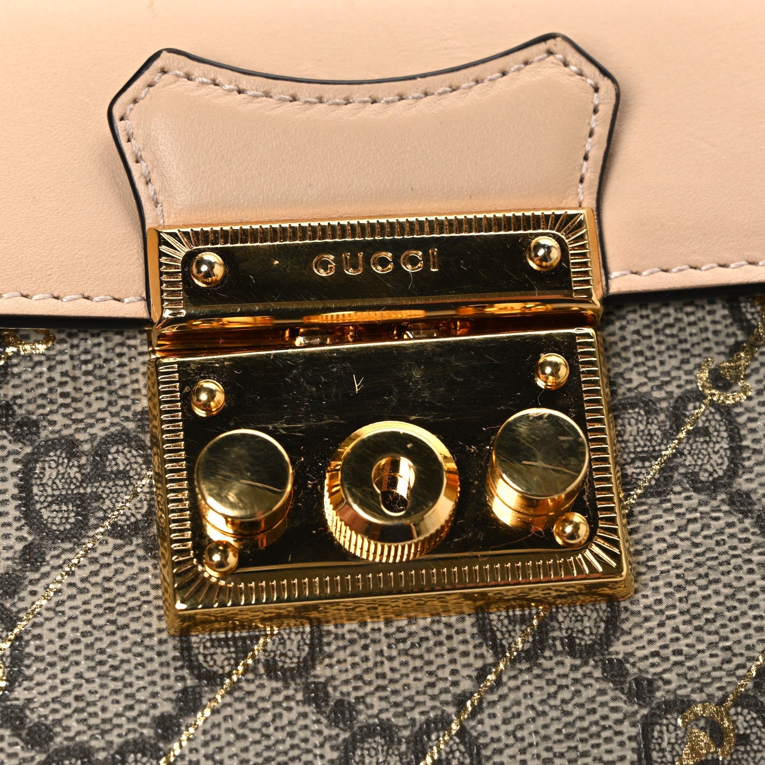 GG Supreme Monogram Calfskin Horsebit Print Mini Padlock Top Handle Shoulder Bag Beige Ebony Light Pink £¨ Direct shipment via from wholesalehk.shop