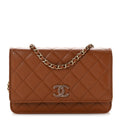 Shiny Caviar Quilted Strass Wallet On Chain WOC Light Brown wholesalehk.shop