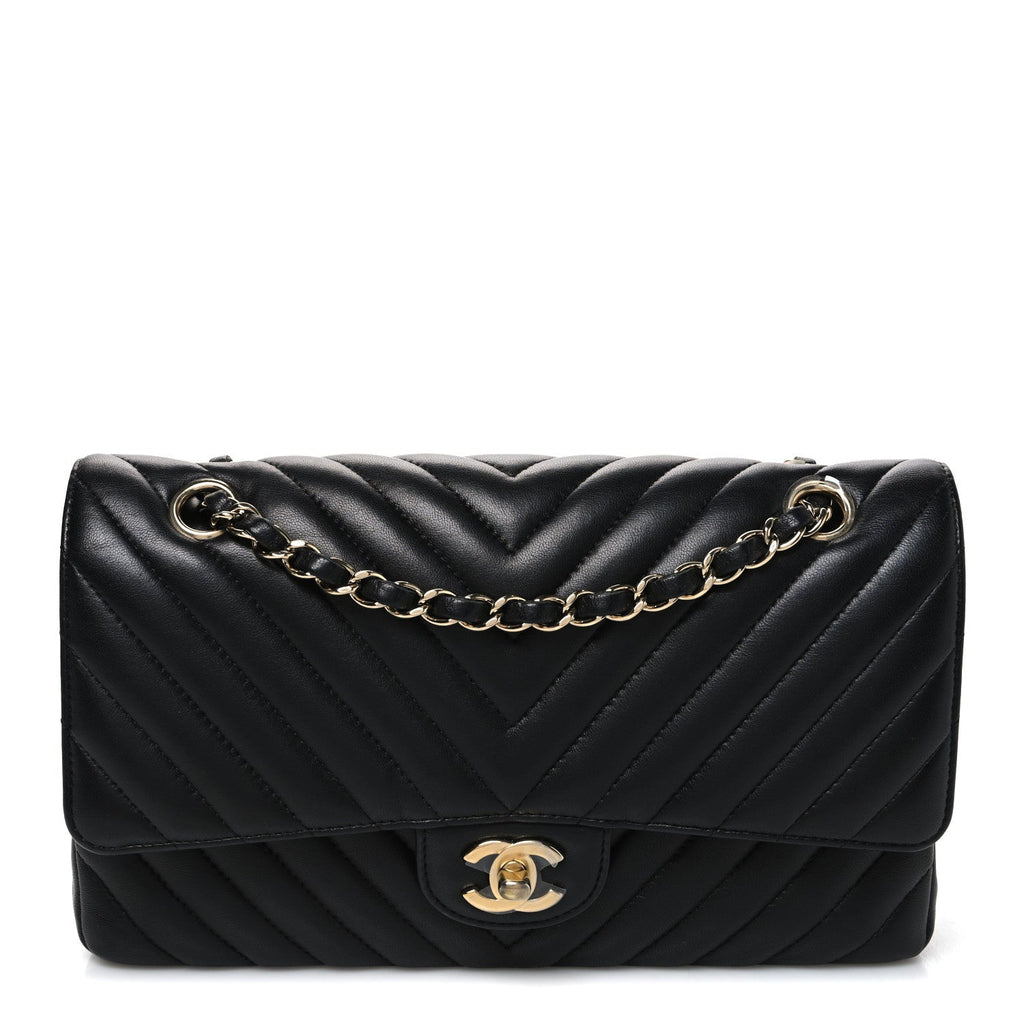 Lambskin Chevron Quilted Medium Double Flap Black wholesalehk.shop