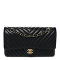 Lambskin Chevron Quilted Medium Double Flap Black wholesalehk.shop