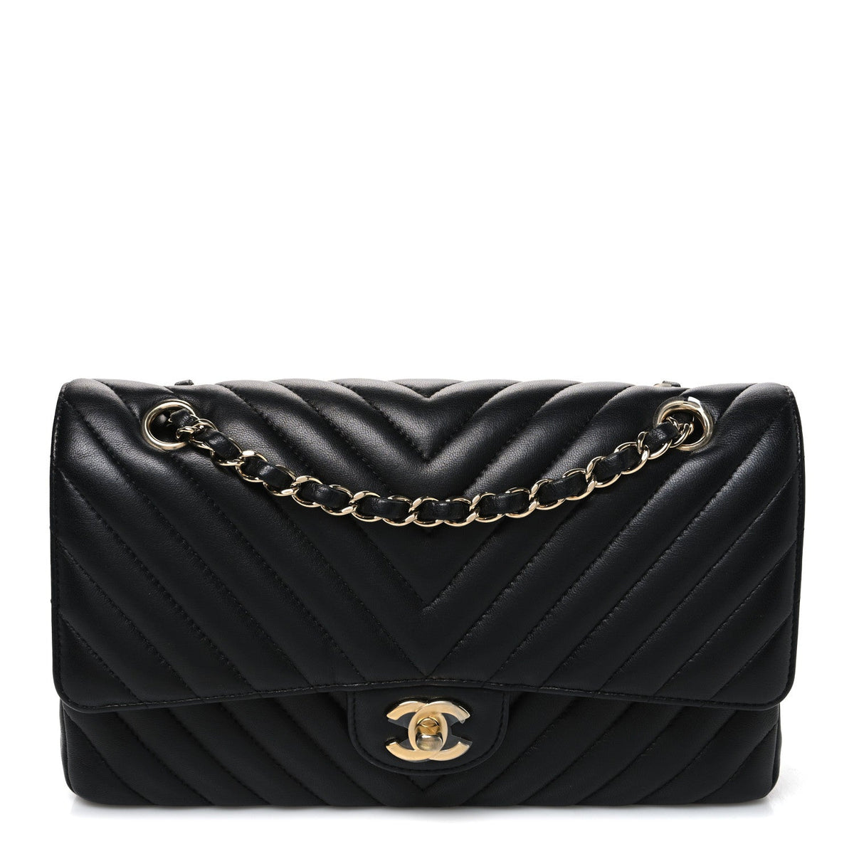 Lambskin Chevron Quilted Medium Double Flap Black wholesalehk.shop