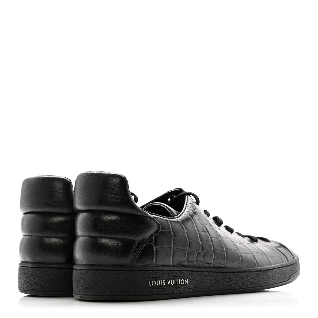 Calfskin Crocodile Embossed Frontrow Mens Sneakers 8 Black £¨ Direct shipment via from wholesalehk.shop