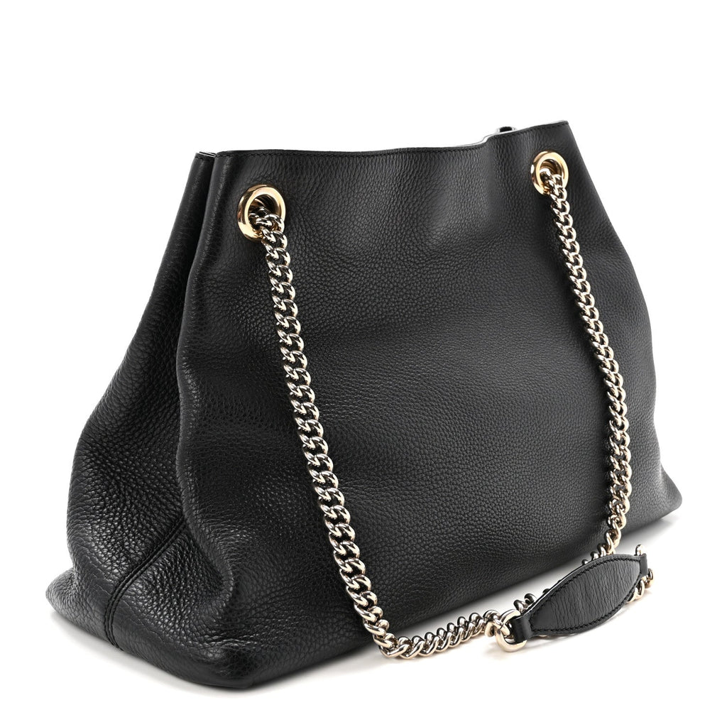Pebbled Calfskin Medium Soho Chain Shoulder Bag Black wholesalehk.shop