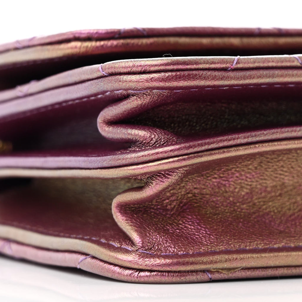 Iridescent Lambskin Quilted Mini Wallet On Chain WOC Purple wholesalehk.shop