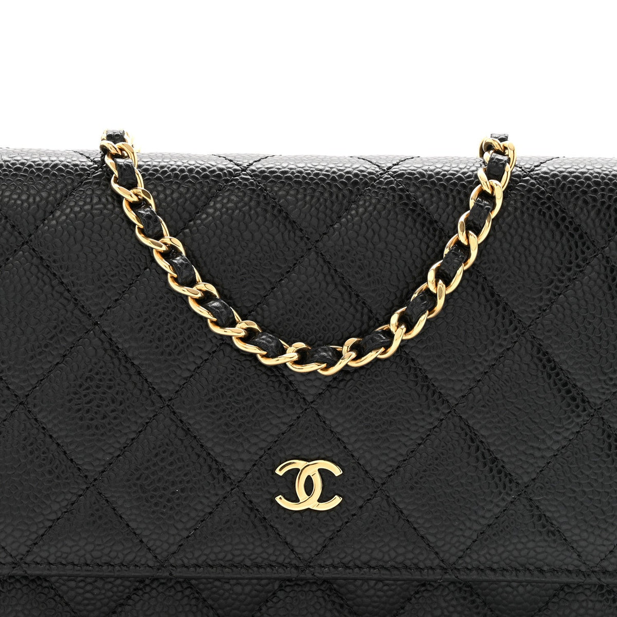 Caviar Quilted Wallet on Chain WOC Black wholesalehk.shop