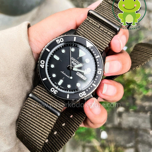 Seiko 5 Sport Automatic Black Dial Green Nylon Strap Watch For Men - SRPD65K4 wholesalehk.shop