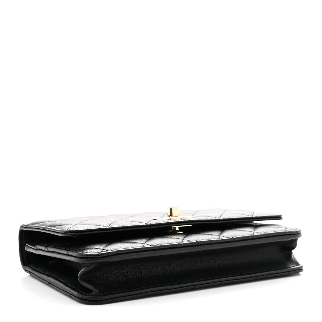 Lambskin Quilted Trendy CC Wallet On Chain WOC Black wholesalehk.shop
