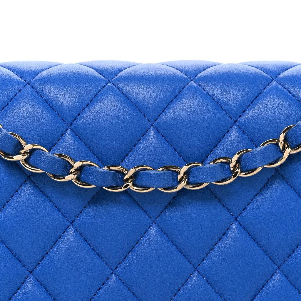 Lambskin Quilted Medium Double Flap Blue wholesalehk.shop