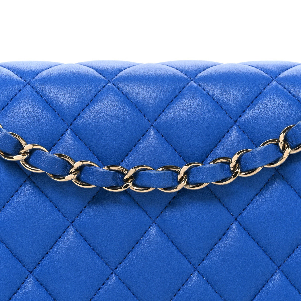 Lambskin Quilted Medium Double Flap Blue wholesalehk.shop