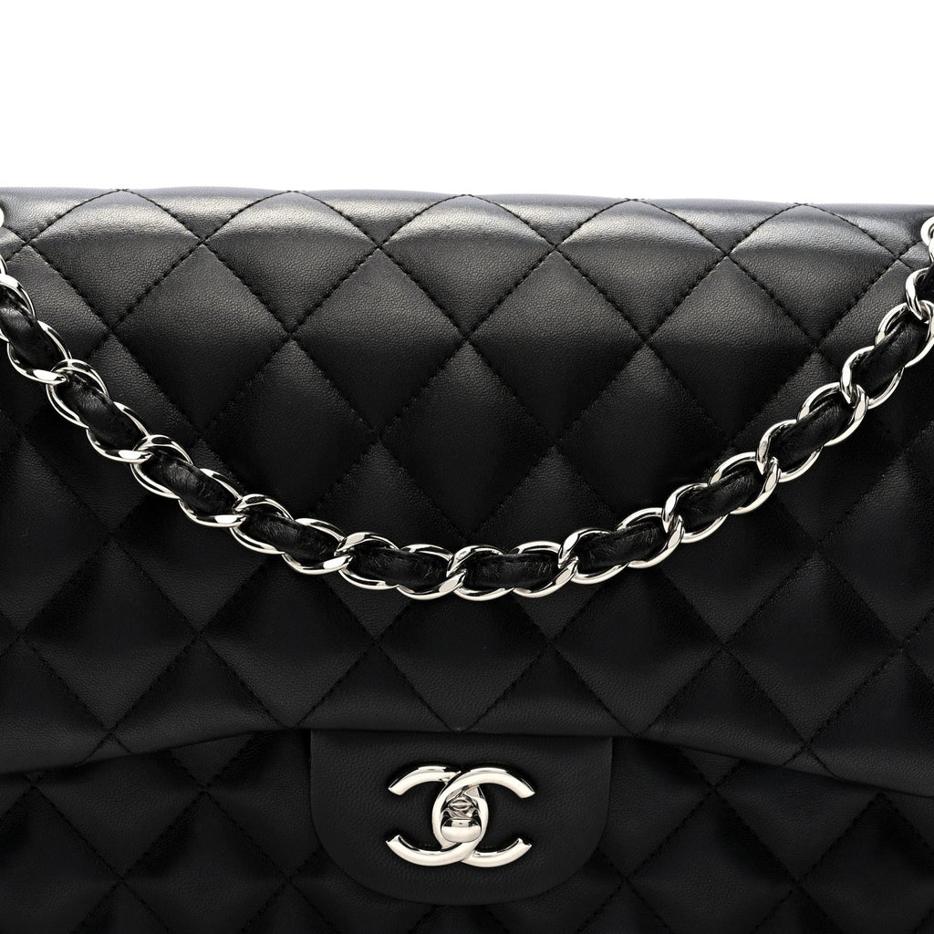 Lambskin Quilted Jumbo Double Flap Black wholesalehk.shop