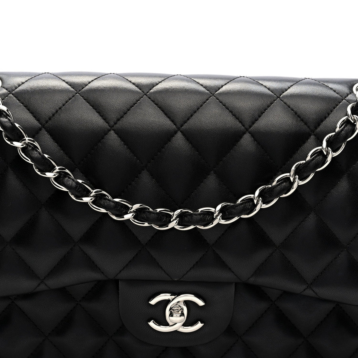 Lambskin Quilted Jumbo Double Flap Black wholesalehk.shop