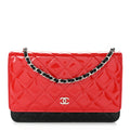 Patent Quilted Bi-Color Wallet On Chain WOC Red Black wholesalehk.shop