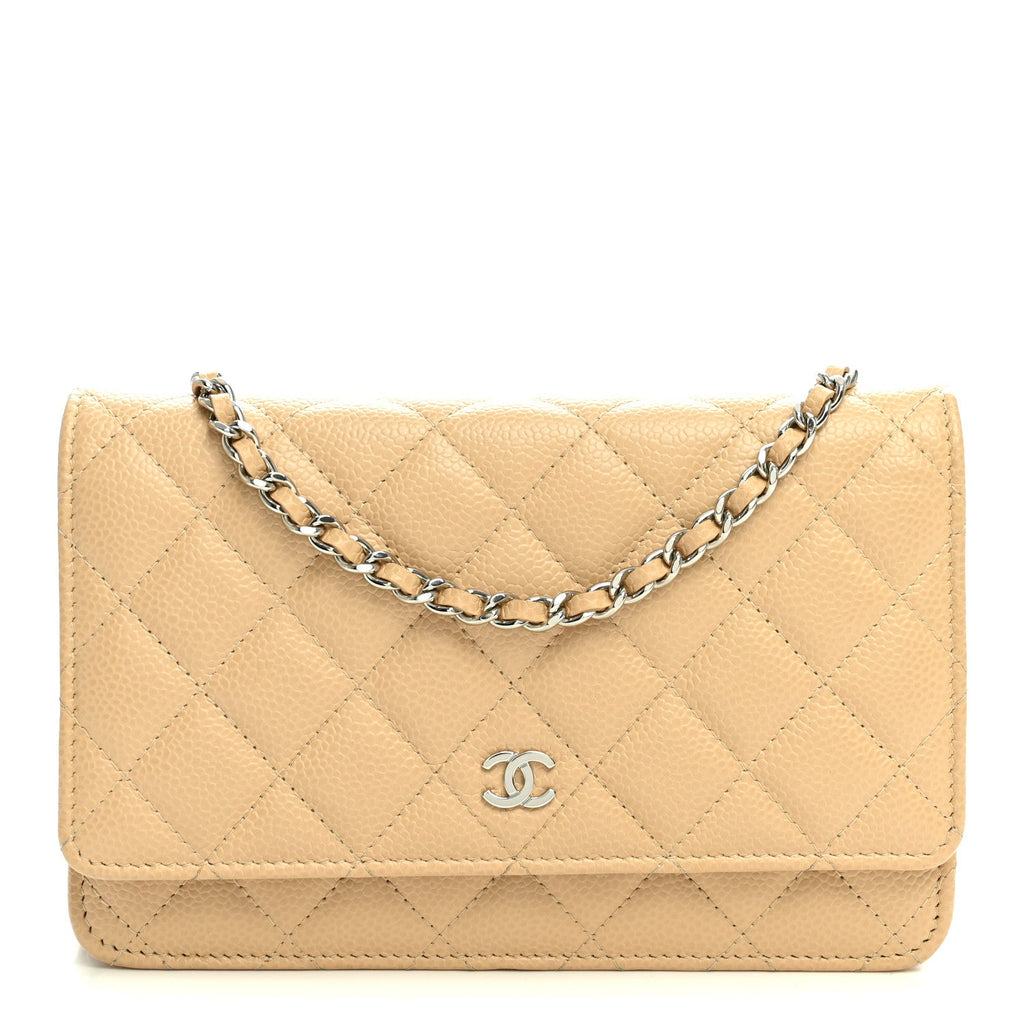 Caviar Quilted Wallet on Chain WOC Beige wholesalehk.shop