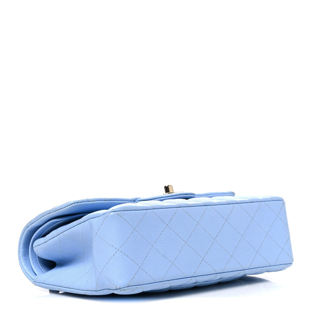 Caviar Quilted Small Double Flap Light Blue wholesalehk.shop