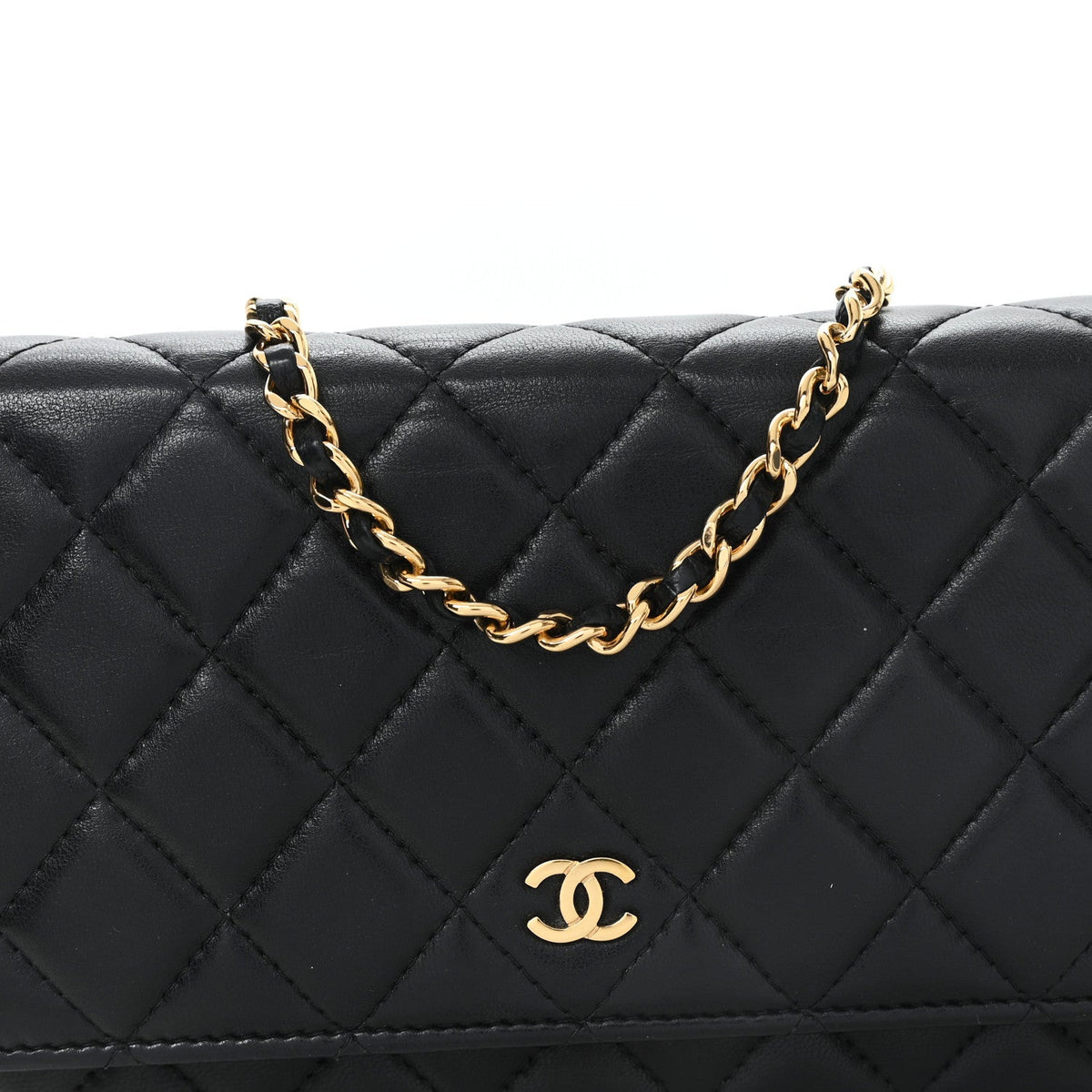 Lambskin Quilted Wallet On Chain WOC Black wholesalehk.shop