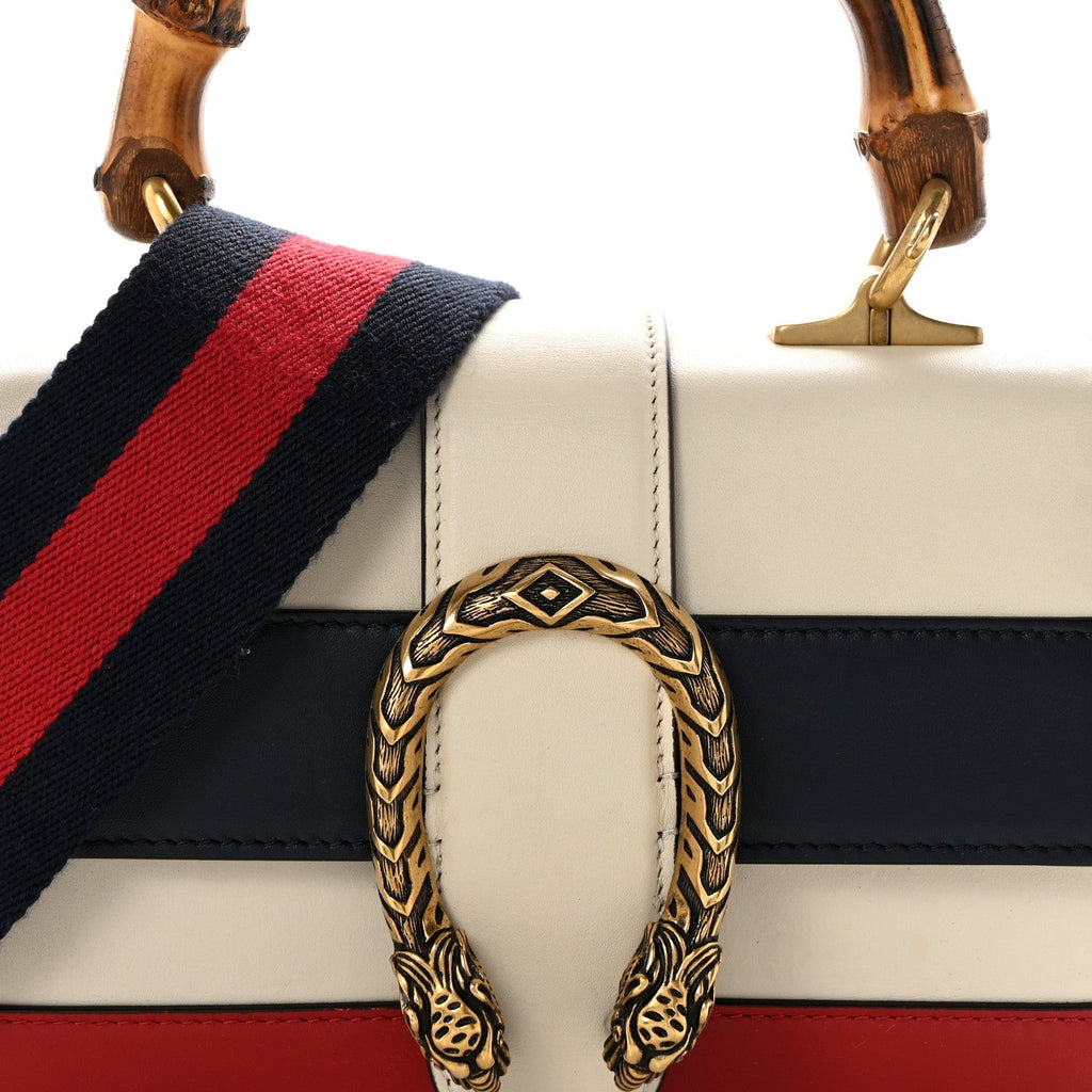 Calfskin Bamboo Web Mini Dionysus Top Handle Bag White Blue Hibiscus Red wholesalehk.shop