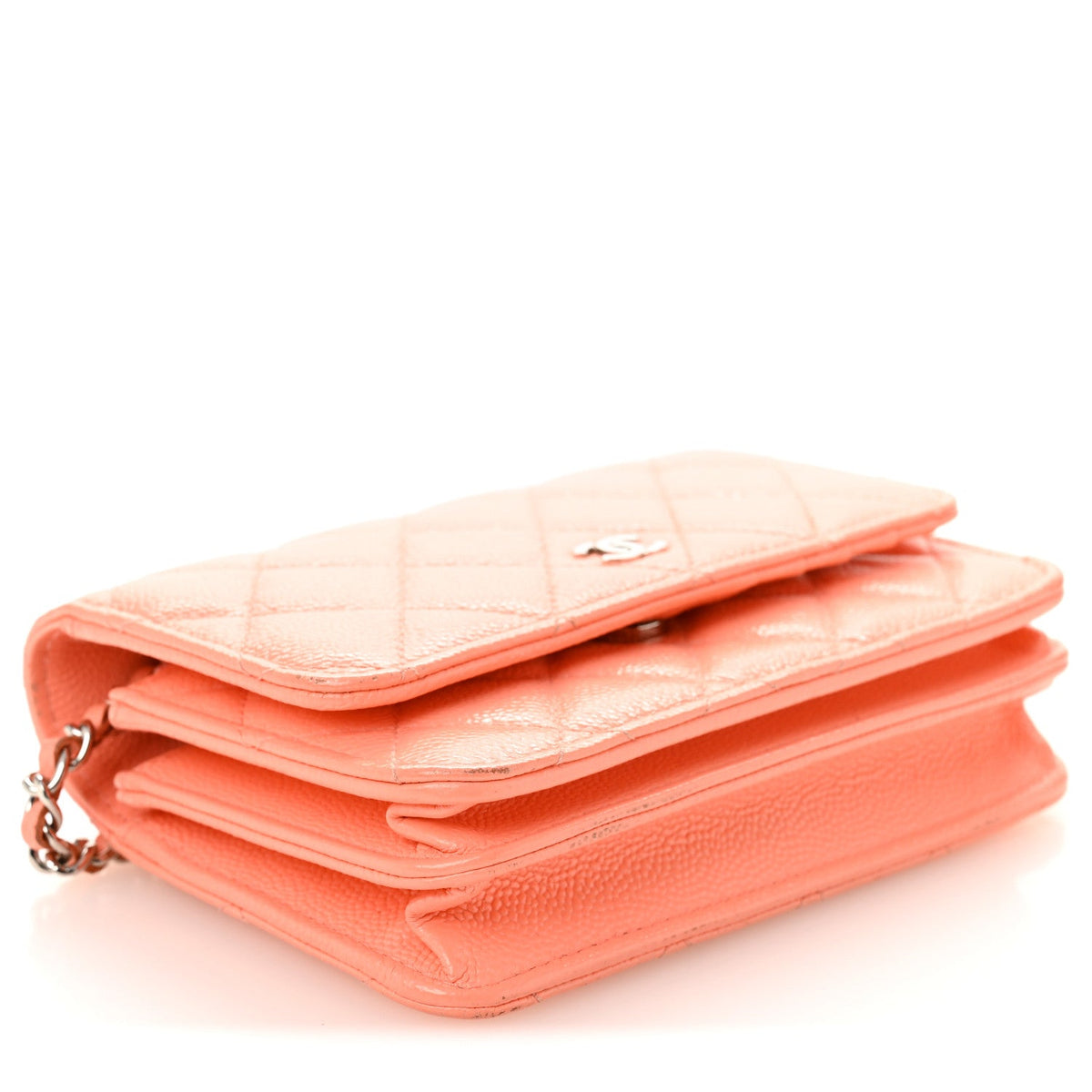 Caviar Quilted Mini Wallet On Chain WOC Coral wholesalehk.shop