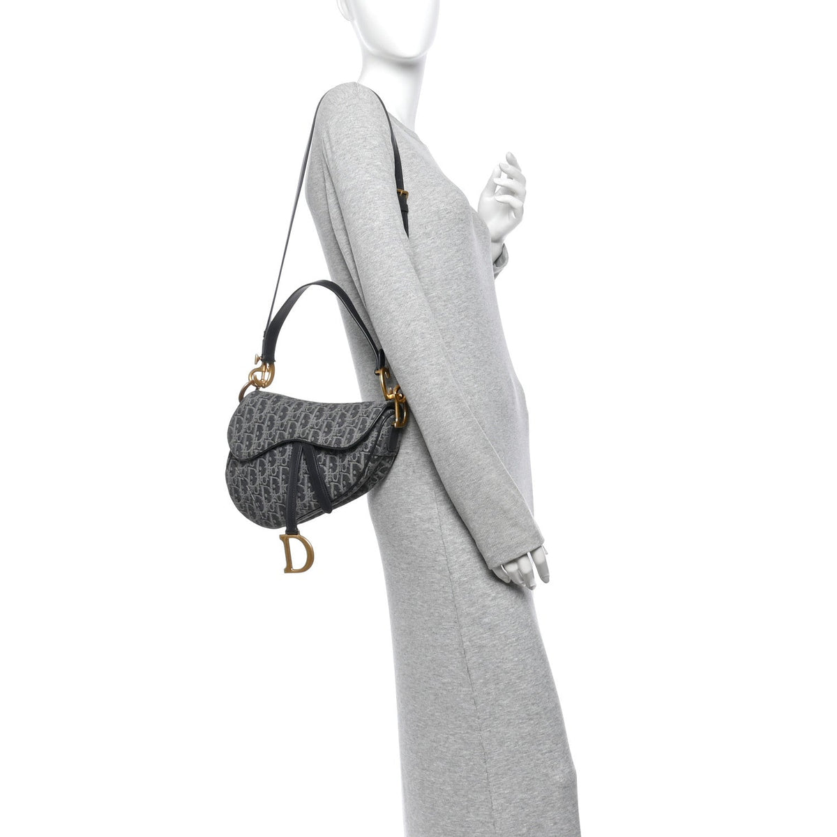 Denim Oblique Jacquard Saddle Bag With Strap Grey wholesalehk.shop