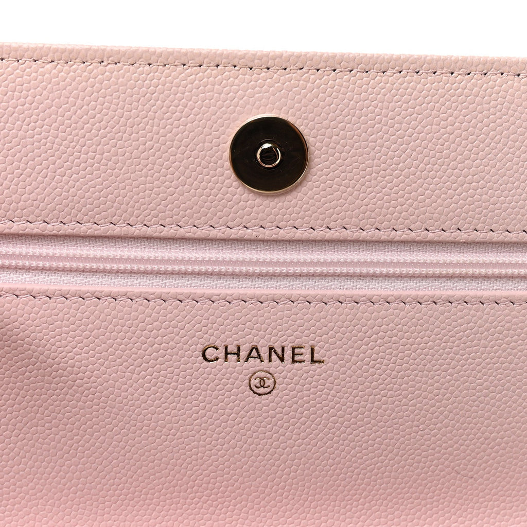 Caviar Quilted Crystal CC Wallet On Chain WOC Light Pink wholesalehk.shop