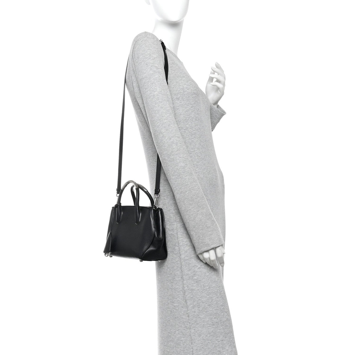 Grained Calfskin Small Open Bar Tote Black wholesalehk.shop