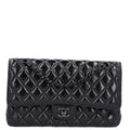 Shiny Crumpled Calfskin Quilted Medium Double Flap So Black wholesalehk.shop
