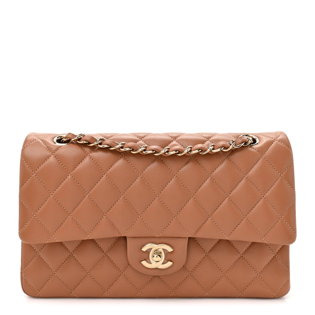Lambskin Quilted Medium Double Flap Brown wholesalehk.shop