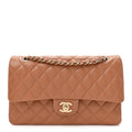 Lambskin Quilted Medium Double Flap Brown wholesalehk.shop