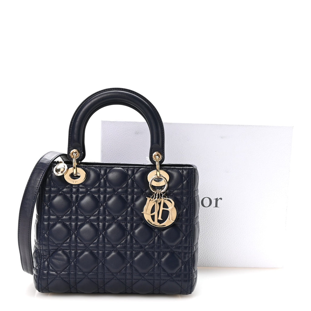 Lambskin Cannage Medium Lady Dior Navy Blue wholesalehk.shop