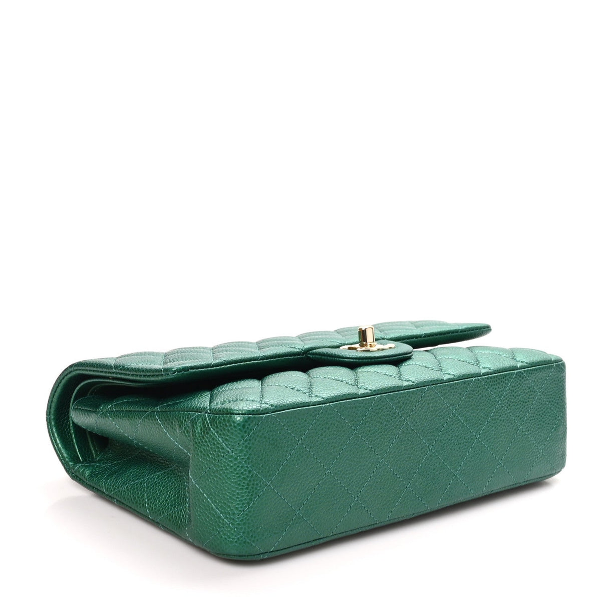 Metallic Caviar Quilted Medium Double Flap Green wholesalehk.shop
