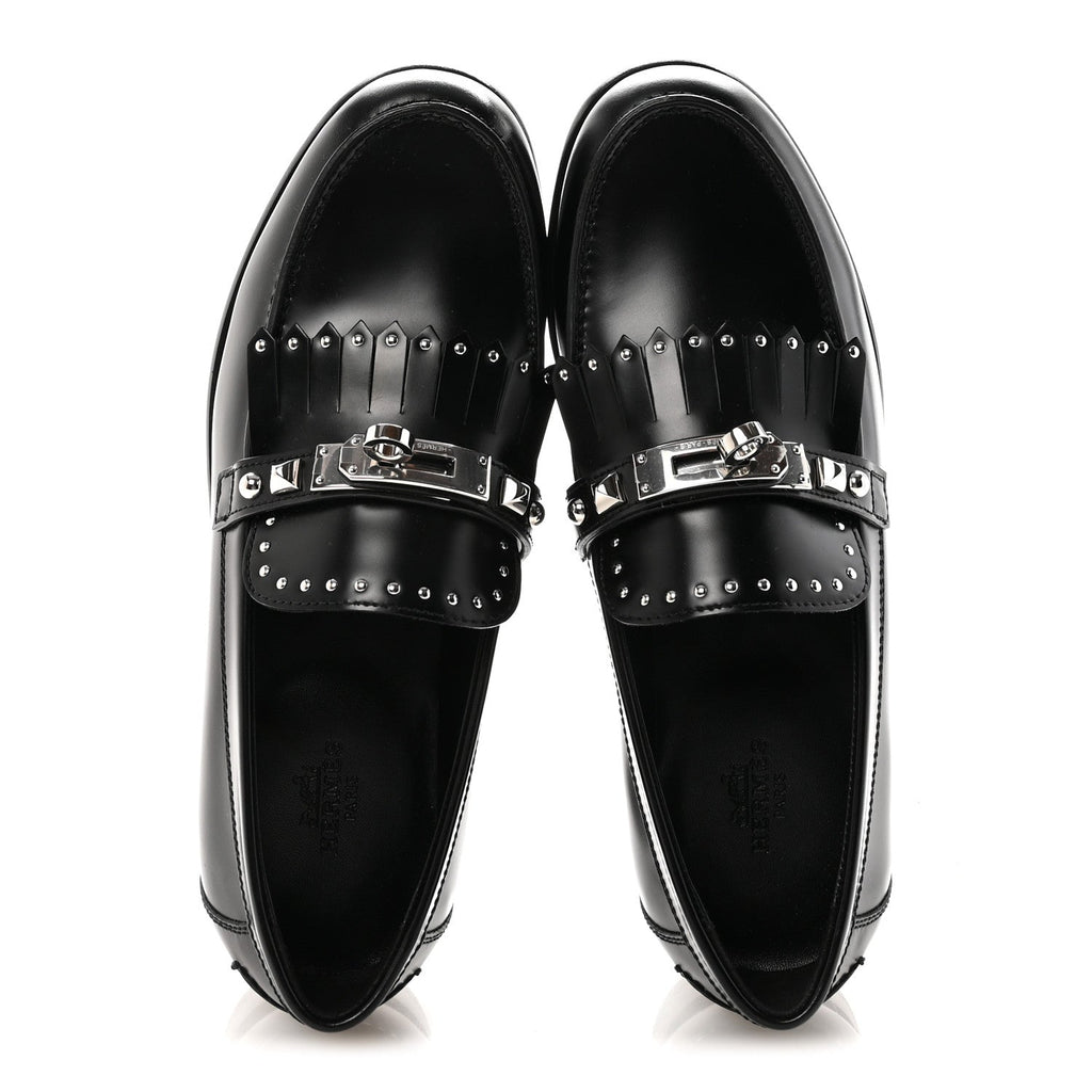 Glazed Calfskin Medor Studded Fringe Womens Destin Loafer 35 Black wholesalehk.shop