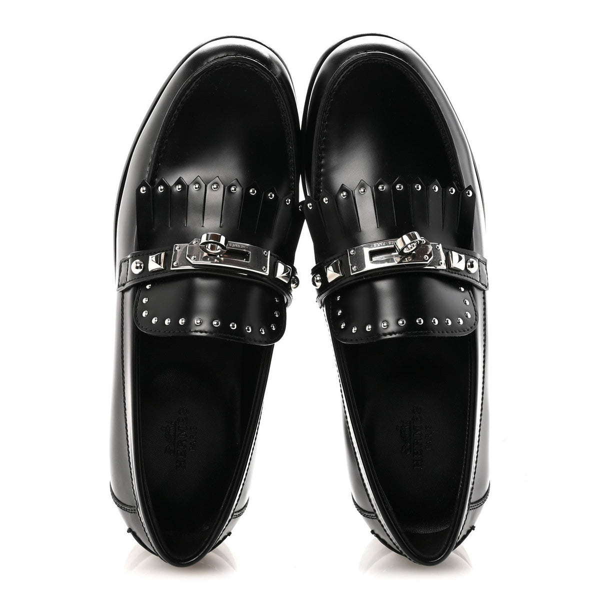 Glazed Calfskin Medor Studded Fringe Womens Destin Loafer 35 Black wholesalehk.shop