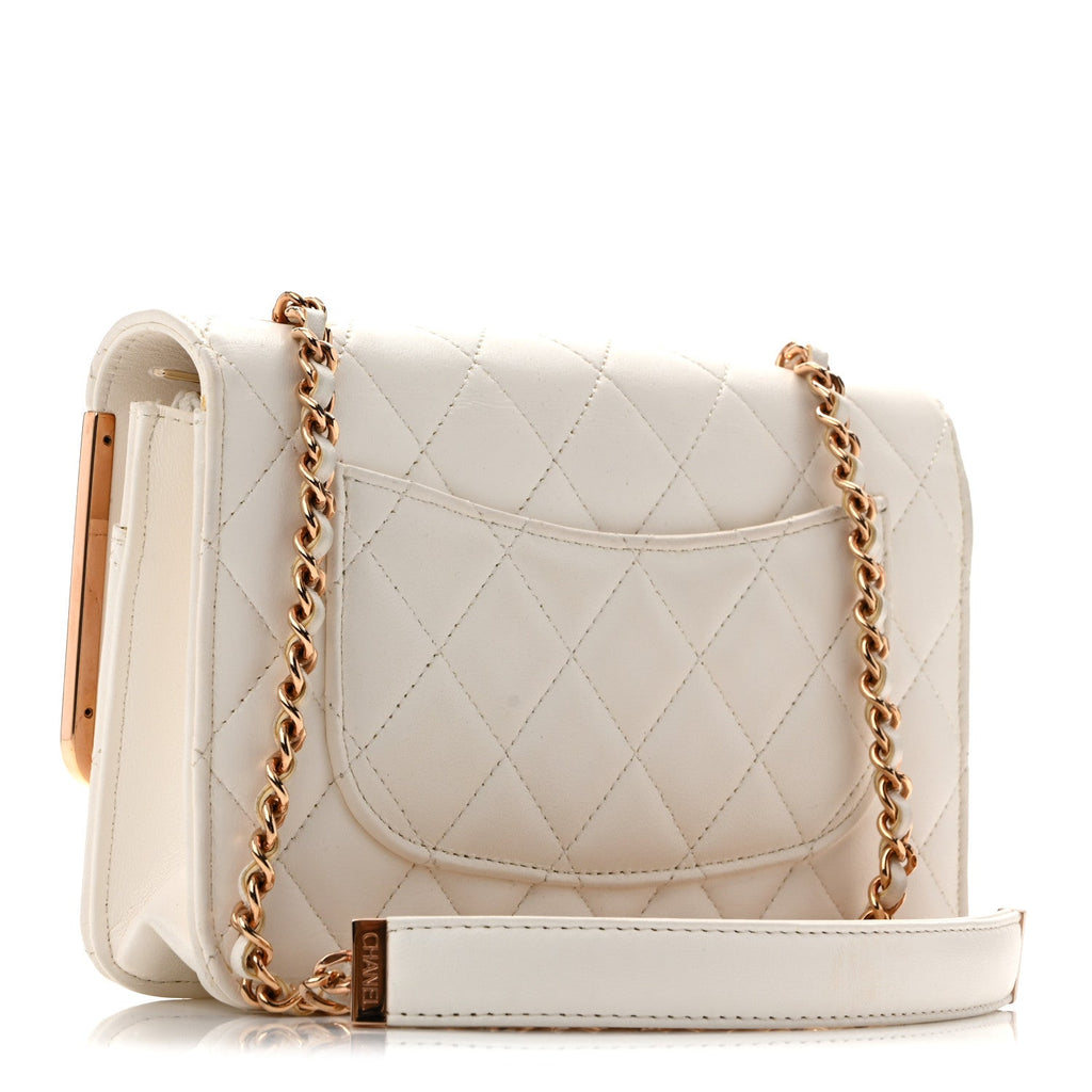 Lambskin Quilted Frame Wallet On Chain WOC White wholesalehk.shop