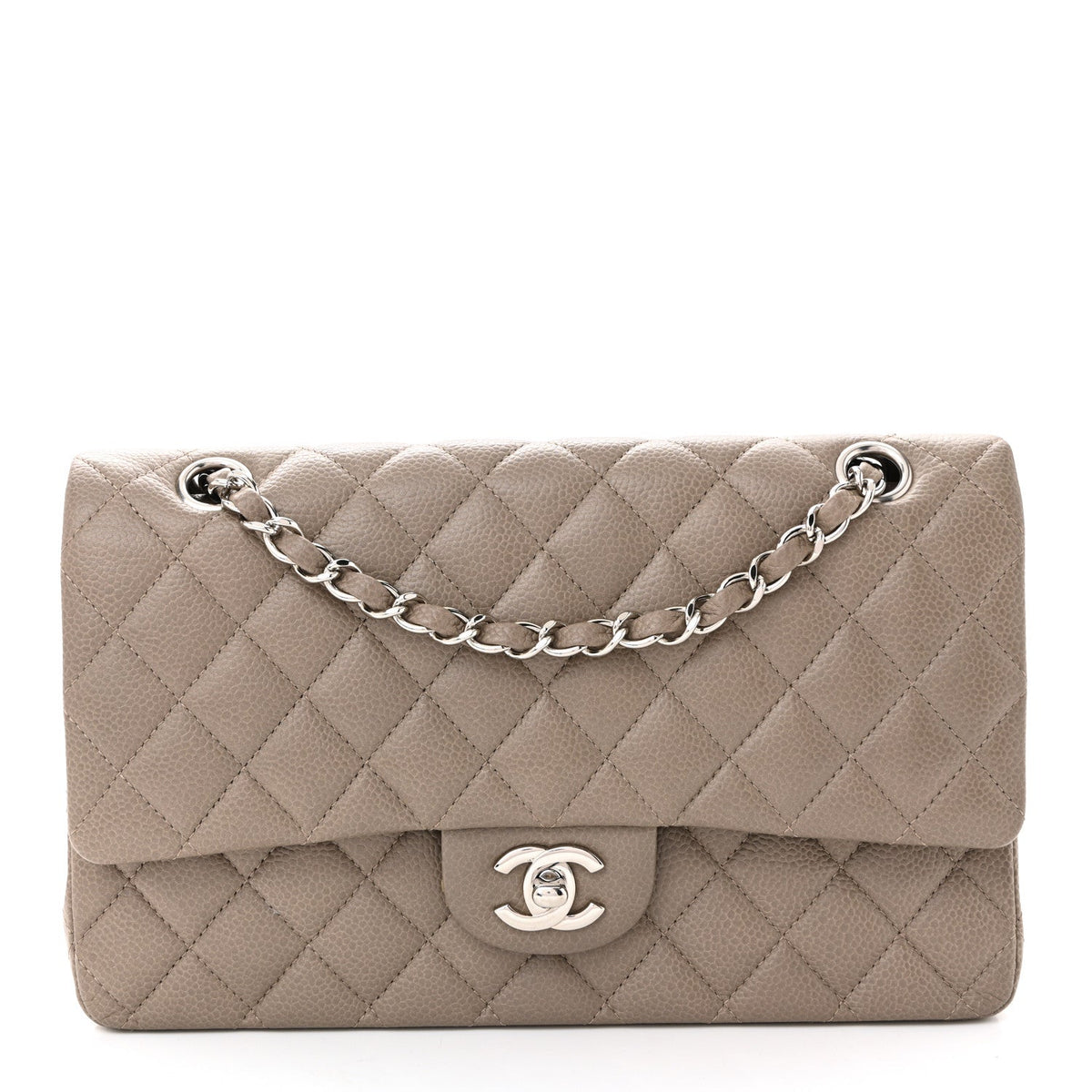 Caviar Quilted Medium Double Flap Taupe wholesalehk.shop