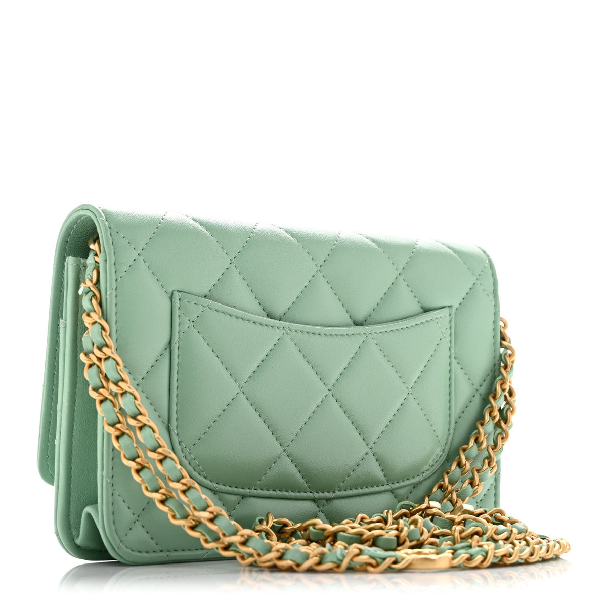 Lambskin Quilted Logo WOC Wallet On Chain Green wholesalehk.shop