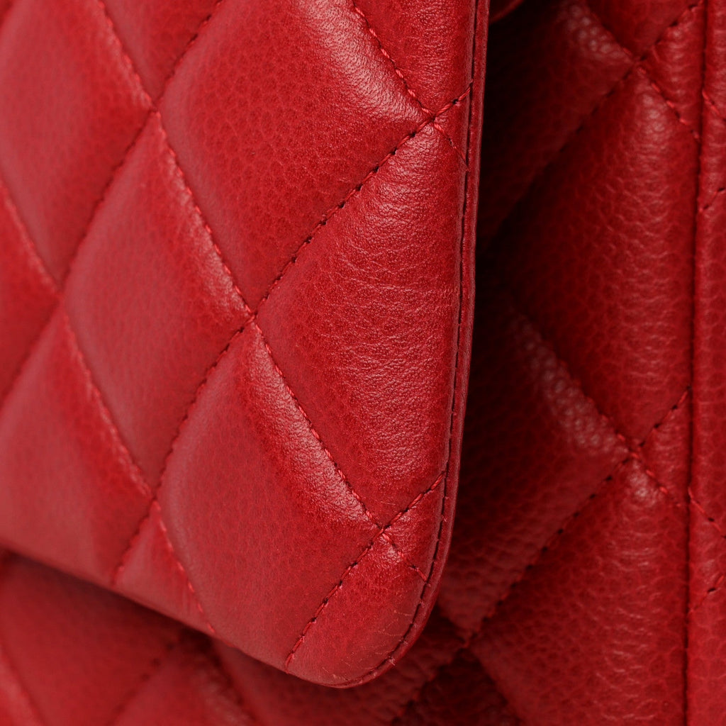 Caviar Quilted Maxi Double Flap Dark Red wholesalehk.shop