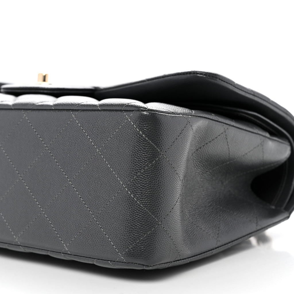 Caviar Quilted Jumbo Double Flap Dark Grey wholesalehk.shop
