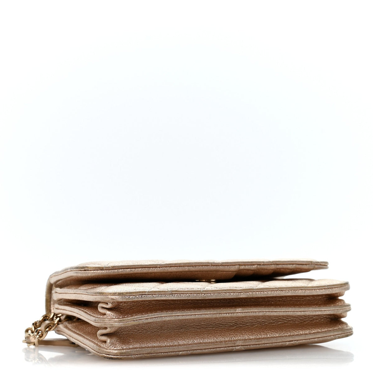 Metallic Lambskin Quilted Mini Wallet On Chain WOC Gold wholesalehk.shop