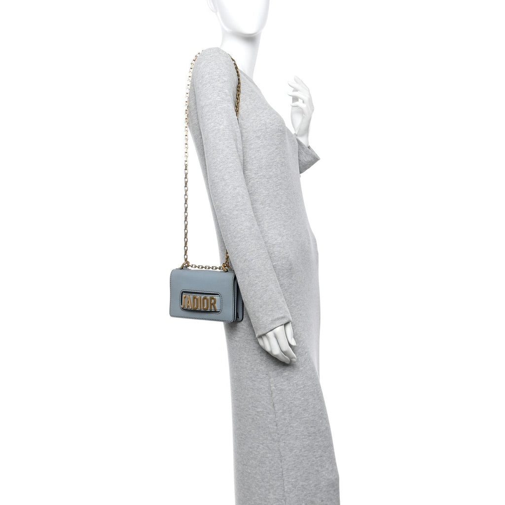 Grained Calfskin Mini J'Adior Chain Flap Bag Sky Blue wholesalehk.shop