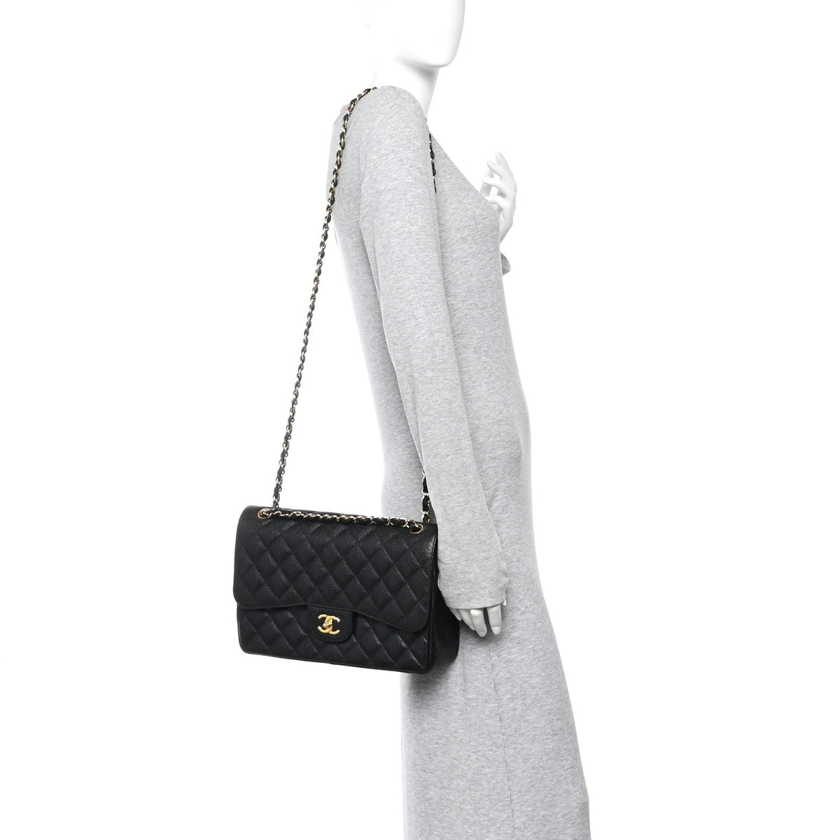 Caviar Quilted Jumbo Double Flap Black wholesalehk.shop