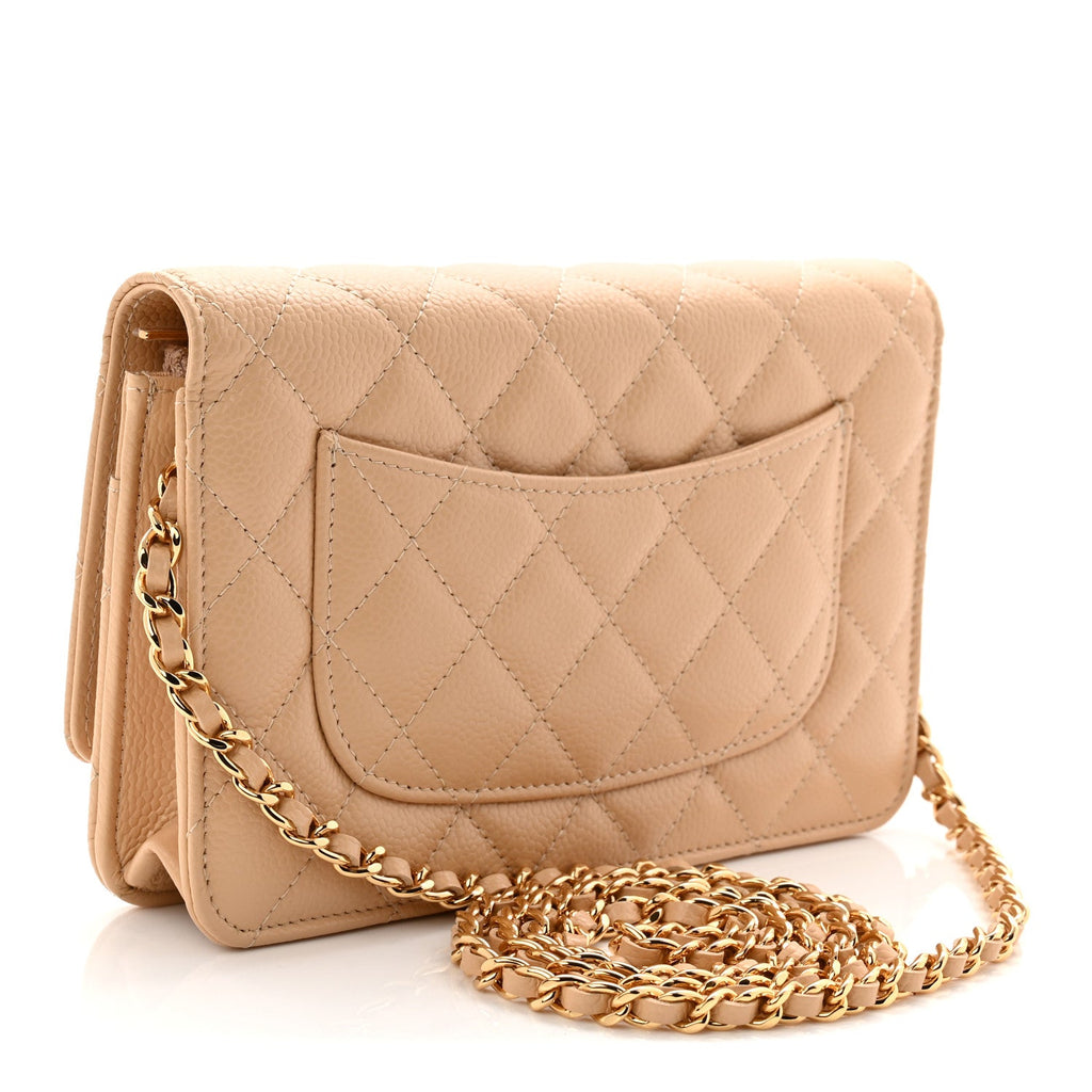 Caviar Quilted Wallet on Chain WOC Beige wholesalehk.shop