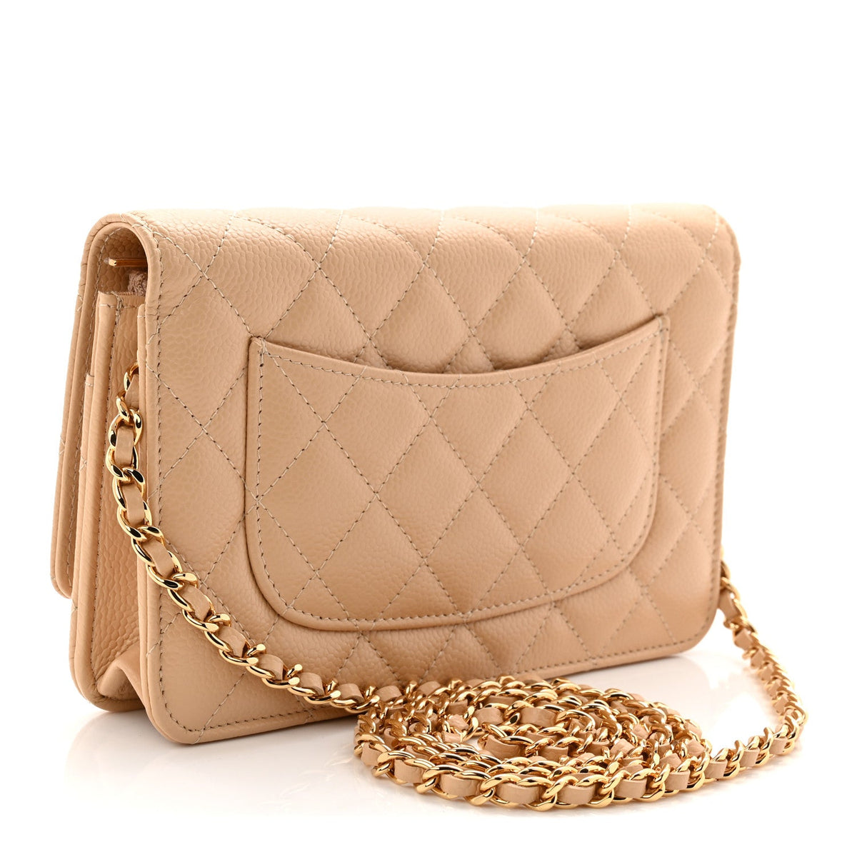 Caviar Quilted Wallet on Chain WOC Beige wholesalehk.shop