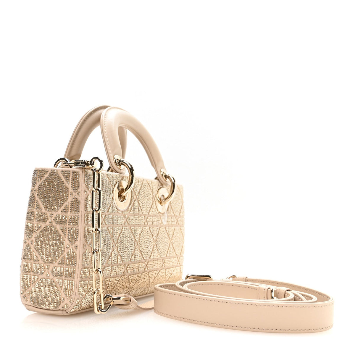 Lambskin Cannage Beaded Embroidered Micro Lady D-Joy Beige wholesalehk.shop