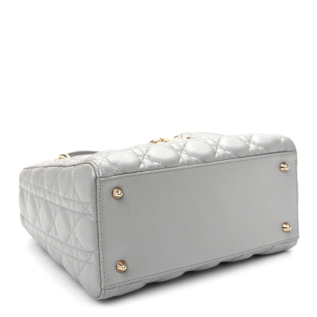Pearly Lambskin Cannage Medium Lady Dior Grey wholesalehk.shop