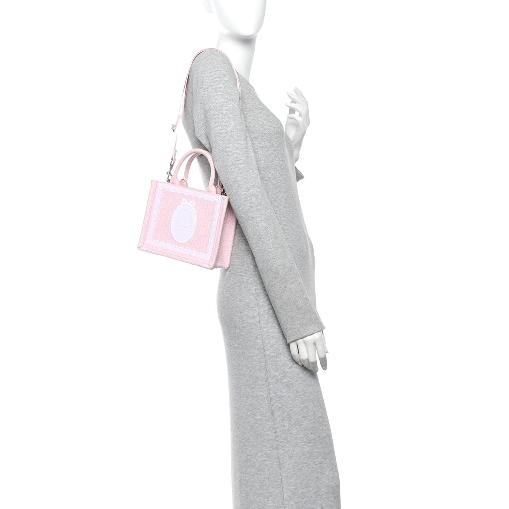 Cotton Toile De Jouy Oblique Embroidered Dior Medaillon Mini Book Tote With Strap Soupir Pink White £¨ Direct shipment via from wholesalehk.shop