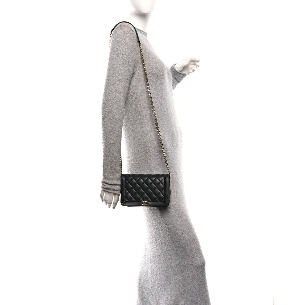 Caviar Quilted Boy Wallet On Chain WOC Black wholesalehk.shop