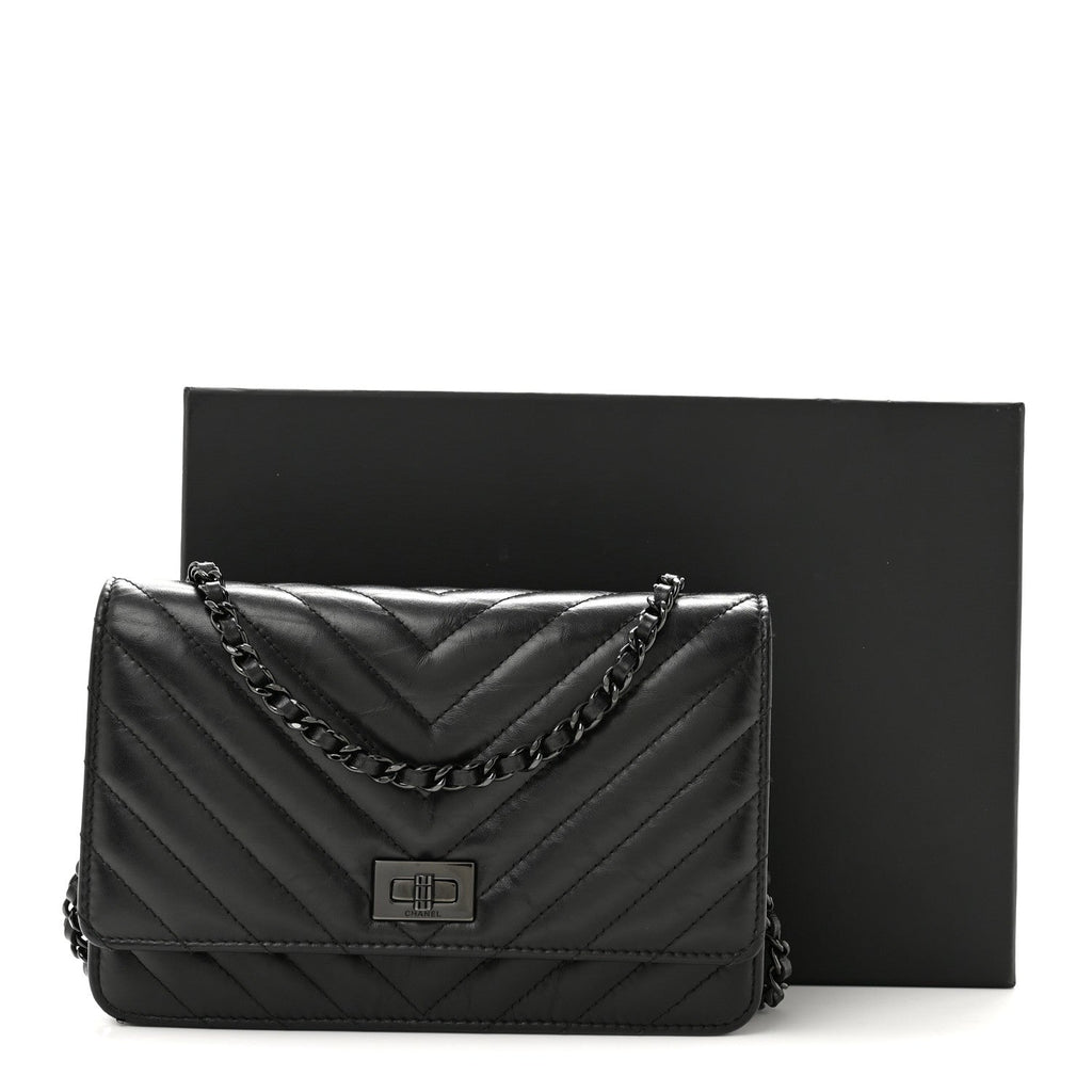 Aged Calfskin Chevron Quilted Reissue Wallet On Chain WOC So Black wholesalehk.shop